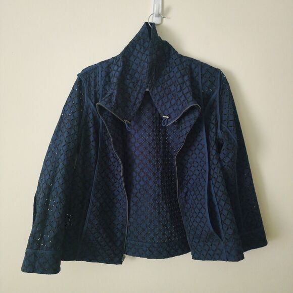 NWT $129 Coldwater Creek Womens Diamond Eyelet Jacket Navy Blue Full-Zip Sz 14P - Picture 5 of 9